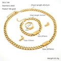 Set gioielli in acciaio inossidabile placcato oro 18K con collana cubana e bracciale - Collana+Bracciale+Anello+Orecchini / Set Oro