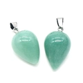 Polished green aventurine quartz water drop pendants with silver metallic clips - Green Aventurine