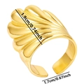 Irregular 18k gold plated stainless steel heart ring with shell texture and size dimensions - Open Ring / Gold - Fan Leaf