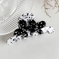 Polka dot acetate hair claw clip featuring black floral rhinestone embellishments - 8cm / White Polka Dot