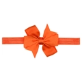 Detail of soft ribbed ribbon bow and elastic headband in bright coral orange color - Dark Orange