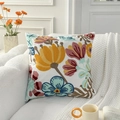 White cushion cover with colorful tulip floral embroidery in yellow and pink - Pumpkin Flower (Cover Only)