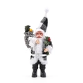 Standing Santa Claus doll in black and white buffalo plaid robe with gift bag decor - 505-Black White Plaid Modern Style