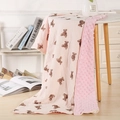 Detailed view of pink minky dot baby blanket with cute teddy bear pattern gauze reverse side - 100X70 / Single Bear
