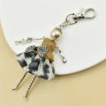 Handmade doll keychain with leopard print skirt, pearl head and silver lobster clasp - 12-Leopard Print Skirt Doll