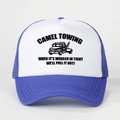 Blauw-witte trucker pet met Camel Towing print en verstelbare mesh achterkant tegen de zon - Koningsblauw