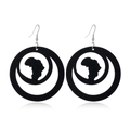 Detail of black hollow wood earrings with African map cutouts and crescent shapes - Style 11 (Double Layer Africa Map)