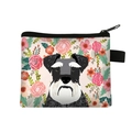 Polyester coin purse featuring black Schnauzer dog illustration with pink floral patterns - Schnauzer