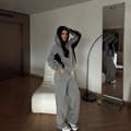 Damen-Trainingsanzug mit Kapuze in Grau und Schwarz mit weiten Jogginghosen-Details - S / Grau Schwarz Patchwork