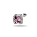 Elegant silver square pink gemstone stud earring with screw back on white background - Light Purple (Single)