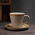 Japanese retro ceramic coffee cup and saucer set with earthy brown handmade glaze texture - 243-b Tall Breakfast Cup + Saucer (plain White) 350ml / Universal