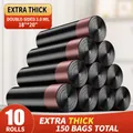 Set di 150 sacchi per rifiuti resistenti con coulisse, plastica grigia 45x50cm in 10 rotoli - Modello con coulisse grande potenziato extra ispessito / 150 Pezzi (10 Rotoli/45x50cm) / Nero privacy