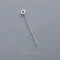 Minimalist S999 sterling silver pull-through earrings with O-shaped detail and long chain - Letter O