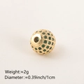 Golden copper ball bead with green cubic zirconia inlay for DIY jewelry making - 10MM Green Zirconia Gold Plated