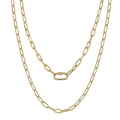 Double-layered 14K gold 925 silver paperclip chain necklace with carabiner pendant - Oval/40CM / 14K Gold