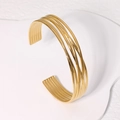 Bracelet jonc ouvert réglable en acier inoxydable doré au design géométrique à lignes multiples - Doré