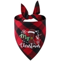 Close-up of red and black plaid cotton pet bandana with My 1st Christmas print - Red & Black Christmas Hat