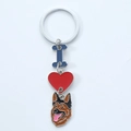 Detail of German Shepherd metal keychain with blue letter I and red heart enamel charms - German Shepherd Style (10)