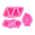 Pink silicone mold set featuring watermelon slices and ice cream cone shapes for DIY crafts - 3pcs Set - Pink
