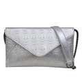 Silver skull embossed envelope clutch bag with dark metal chain strap for women - Silver