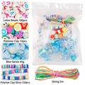 DIY charm jewelry kit with blue beads, fruit clay beads and colorful cord - Blue Series