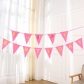 Pink triangle banner with gold Happy Birthday foil letters for party wall decoration - Rose Red