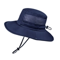 Navy blue wide brim sun hat with mesh vents and adjustable chin strap for outdoors - Navy Blue
