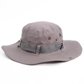 Breathable grey wide-brim boonie hat with adjustable chin strap and side metal eyelets - Light Gray