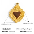 Waterdichte hartvormige hanger van roestvrij staal met bruin email en goudrand - Pj91352b