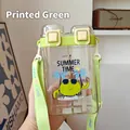 Cartoon dual-compartment 520ml green straw bottle with portable shoulder strap - 750ml / Green (8802)