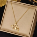 Detailed macro view of the titanium steel Saturn and star pendant with white zircons - Planet (XL1494-17)