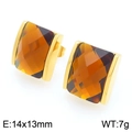 Square amber crystal earrings with 18K gold plated frame, 14x13mm size and 7g weight - Gold/Amber (KE119089-GC)