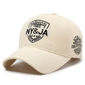 Beige Baumwolle Baseballkappe mit Vintage-Mehrbuchstaben-Stickerei und gebogenem Schirm - Verstellbar / Khaki