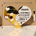 Macro view of a 20x17cm gold mirror heart acrylic plaque with sentimental Mom quote - BTU414-With Marker Pen C