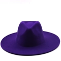 Detailed view of deep purple wool felt wide brim jazz fedora hat on white backdrop - M (56-58cm) / Purple