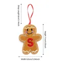 Brown gingerbread man felt ornament with red letter S and measurements for Christmas decor - Style S