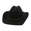 Classic black felt cowboy hat featuring vintage brown band with copper metal ornaments - One Size / Black (Coffee Leather Belt)