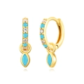 Gold hoop earrings with turquoise and cubic zirconia marquise pendant in bohemian style - Marquise Blue Stone Pendant Hoop Gold