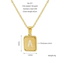 Collar de acero inoxidable chapado en oro de 18k con colgante cuadrado y letra A - Letra A / Dorado