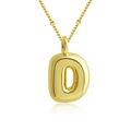 Pendentif lettre D bombée dorée en 3D avec chaîne à maillons perlés dorés - Lettre D