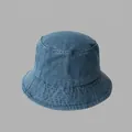 Cappello pescatore classico in denim lavato blu medio con cuciture decorative bianche - Blu Medio Denim
