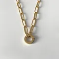 Goud vergulde roestvrijstalen paperclip ketting met 14K gouden afwerking en ronde sluiting - Eenvoudige Cirkelhanger Stijl (XNL0033-2)