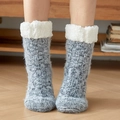 Winter thermal knit socks with white fleece cuff in blue grey marl for indoor home wear - One Size / Faux Mink Dark Grey