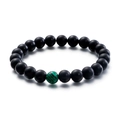 Matte black agate beaded bracelet with a single green malachite accent bead - Frosted Black Agate Style(KB109630-Z)