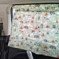 Car side window sunshade with green fabric and cute Nordic cartoon animals - Green Rhino Forest