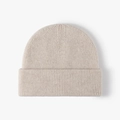 Winter double-layer merino wool knitted beanie in light beige oatmeal color with ribbed texture - One Size / Beige