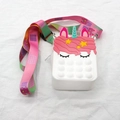 Bolso bandolera de silicona pop-it de unicornio blanco con correa estampada - Blanco