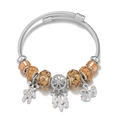 Roestvrijstalen kabelarmband met beer- en dromenvangerbedels op witte achtergrond - Zilver