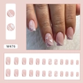 Pink press-on nails with glitter gradients, heart patterns, and 24-piece full set display - Sparkling French Heart Style (W476)