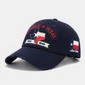 Close-up of distressed navy baseball cap with Republic of Texas flag and Lone Star embroidery - Style D Baseball Cap Navy Blue